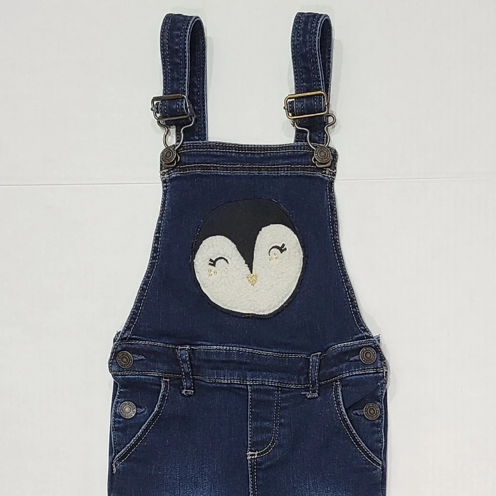 GAP Toddler Denim Overalls with Fleece Penguin Patch & Adjustable Straps 4yr - Picture 6 of 16